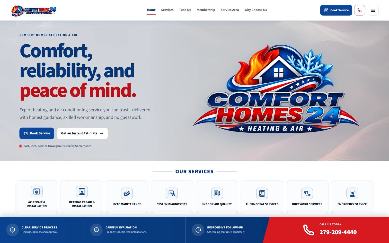 Comfort Homes 24 homepage as it renders on a desktop browser, captured from the live site