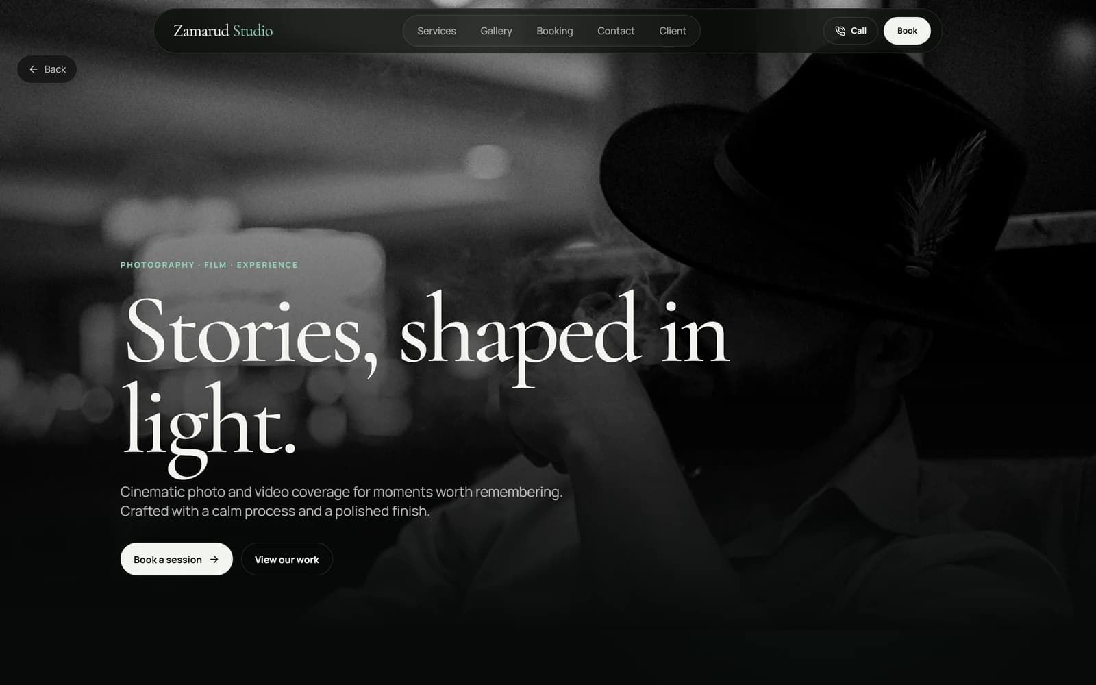 Zamarud Studio homepage as it renders on a desktop browser, captured from the live site